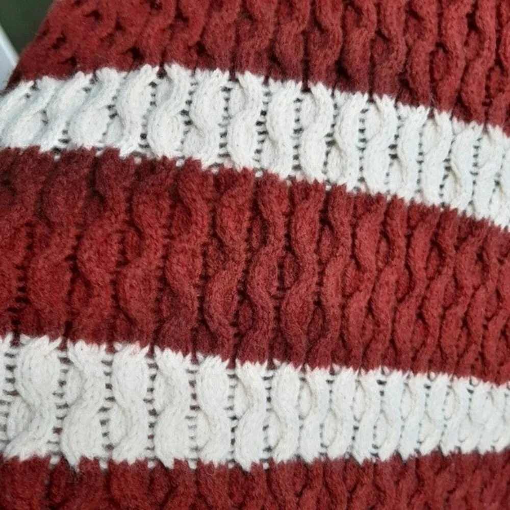 J.Crew 100% Merino Wool Chunky Cable Knit Sweater Small Brown Striped Preppy